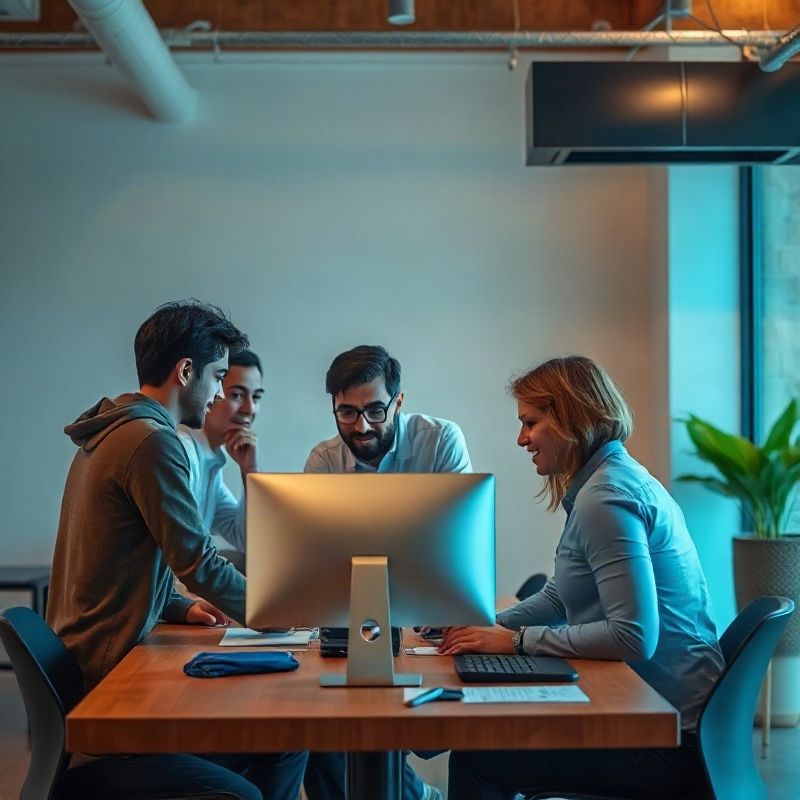Equipo profesional colaborando en un espacio de coworking moderno en Mendoza